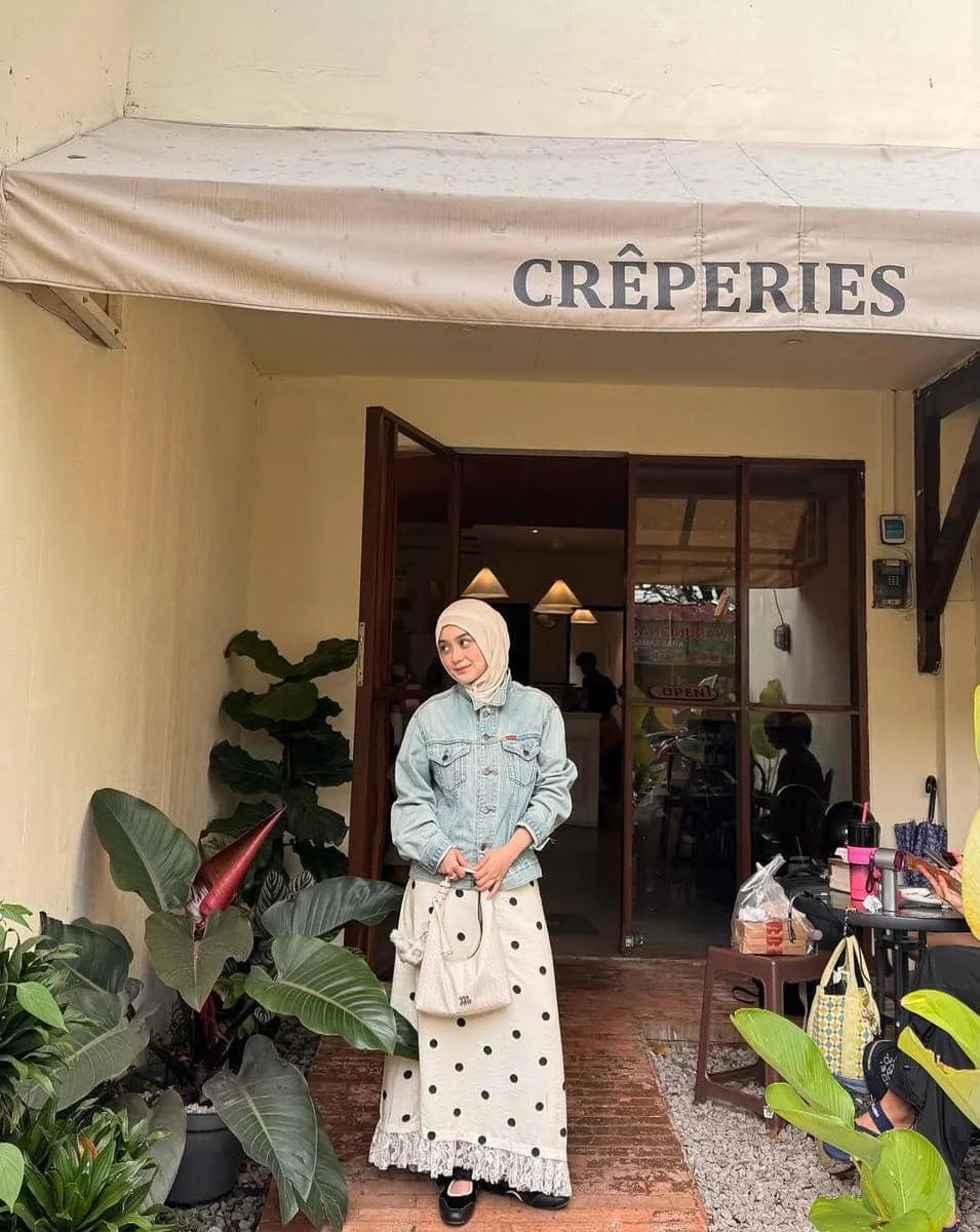 Ide OOTD polkadot hijab