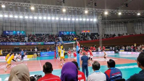 Timnas Voli Putra Indonesia vs Kamboja di SEA V Cup 2026 (Foto: Okezone/Cikal Bintang)