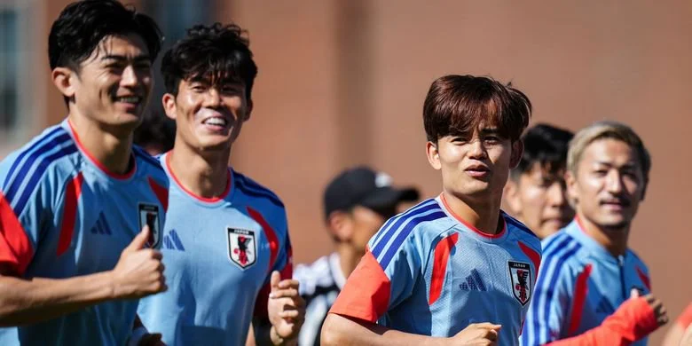Takefusa Kubo dari timnas Jepang menghadiri sesi latihan menjelang pertandingan babak penyisihan Grup F melawan Belanda di Piala Dunia 2026 di Dallas, Amerika Serikat, pada 13 Juni 2026.