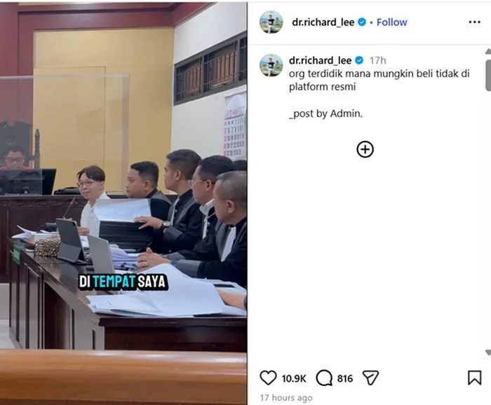 Momen Richard Lee layangkan pertanyaan ke saksi Doktif dalam sidang dugaan pelanggaran perlindungan konsumen.