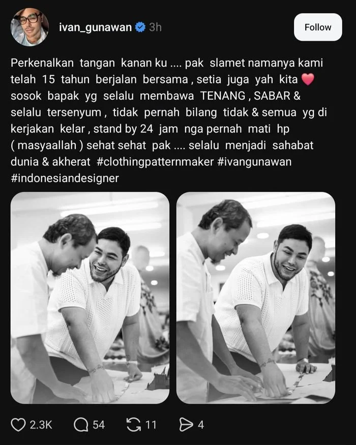 Unggahan Ivan Gunawan soal sosok kepercayaannya.