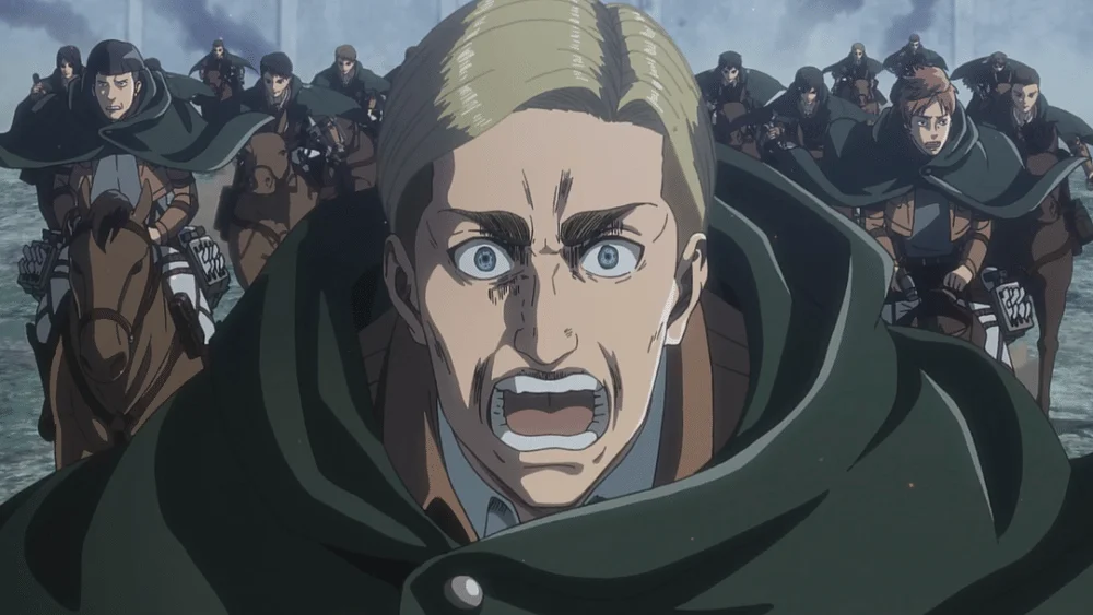 Erwin memimpin serangan bunuh diri. (dok. WIT STUDIO/Attack on Titan)