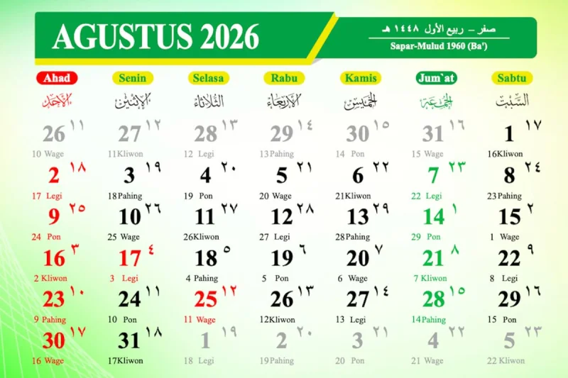 Jadwal Hari Libur Agustus 2026, Ada Potensi Dua Long Weekend