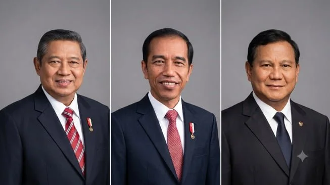 Kolase SBY, Jokowi, dan Prabowo Subianto. (Kolase Gemini AI)