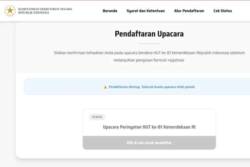 Kuota Undangan Upacara HUT ke-81 RI di Istana Ludes pada H+2 "War Tiket"