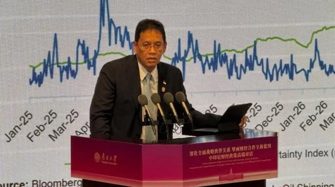 Menteri Keuangan Purbaya Yudhi Sadewa memamerkan kondisi ekonomi Indonesia yang diklaim kuat saat menyampaikan pidato ilmiah dalam kuliah umum di hadapan civitas akademika Nankai University, Tianjin, China. [Dok Kemenkeu]