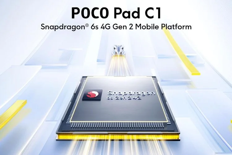 Poco Pad C1 ditenagai chipset Snapdragon 6s 4G Gen 2 yang dipadukan dengan RAM hingga 4 GB dan penyimpanan internal 128 GB.