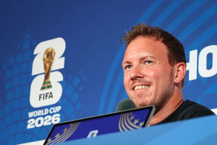 Pelatih kepala timnas Jerman, Julian Nagelsmann, menghadiri konferensi pers menjelang pertandingan babak penyisihan grup antara Jerman dan Curacao di Piala Dunia FIFA 2026 di Stadion Houston, Houston, Amerika Serikat, 13 Juni 2026.