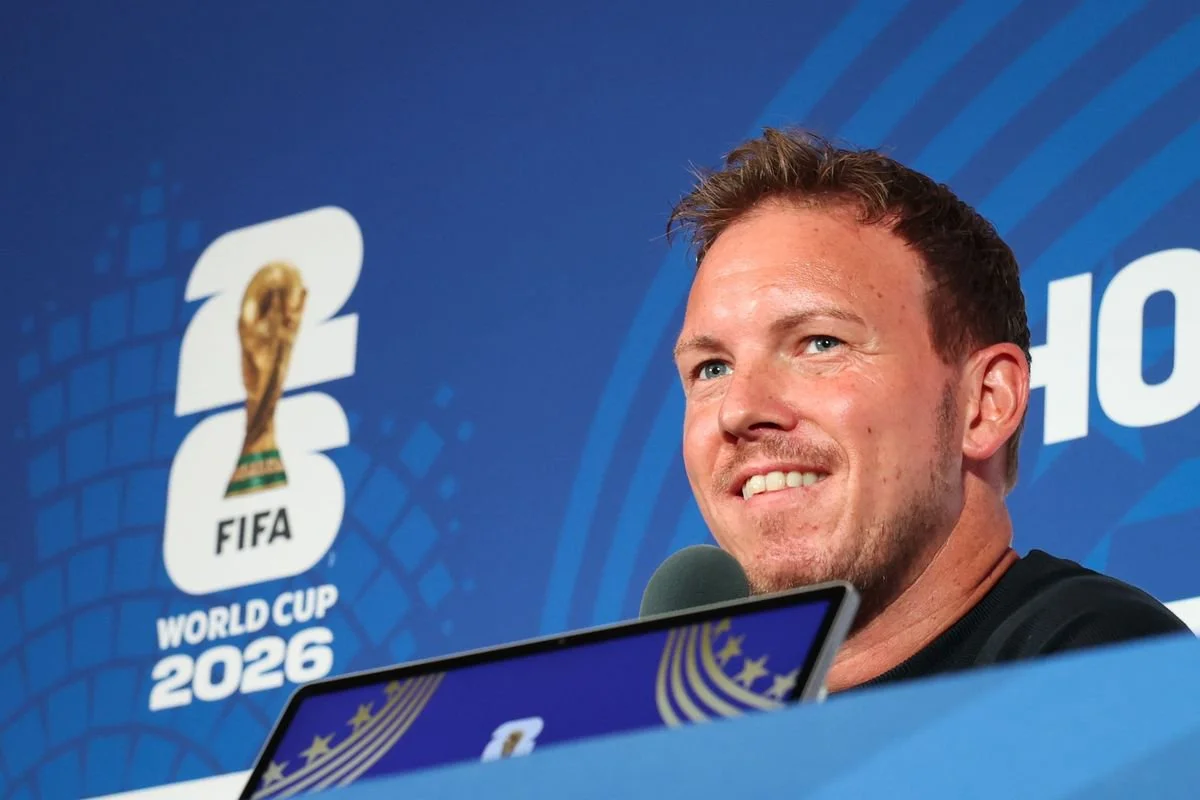 Pelatih kepala timnas Jerman, Julian Nagelsmann, menghadiri konferensi pers menjelang pertandingan babak penyisihan grup antara Jerman dan Curacao di Piala Dunia FIFA 2026 di Stadion Houston, Houston, Amerika Serikat, 13 Juni 2026.