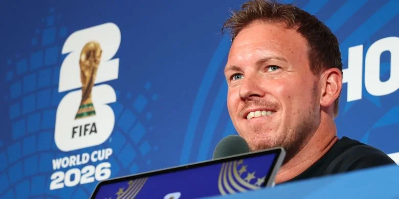 Pelatih kepala Jerman Julian Nagelsmann menghadiri konferensi pers menjelang pertandingan babak penyisihan grup antara Jerman dan Curacao di Piala Dunia 2026 di Stadion Houston, Houston, Amerika Serikat, 13 Juni 2026.