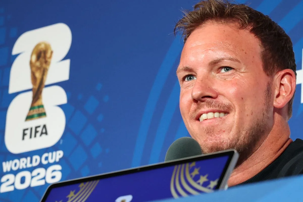 Pelatih kepala Jerman Julian Nagelsmann menghadiri konferensi pers menjelang pertandingan babak penyisihan grup antara Jerman dan Curacao di Piala Dunia 2026 di Stadion Houston, Houston, Amerika Serikat, 13 Juni 2026.