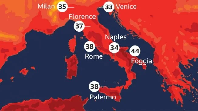 Gelombang panas ekstrem di Italia menewaskan empat orang dan memicu status siaga merah. (BBC)