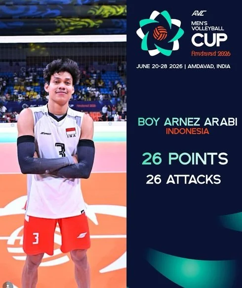 Boy Arnez Arabi pemain terbaik laga Timnas Voli Putra Indonesia vs India avcvolley