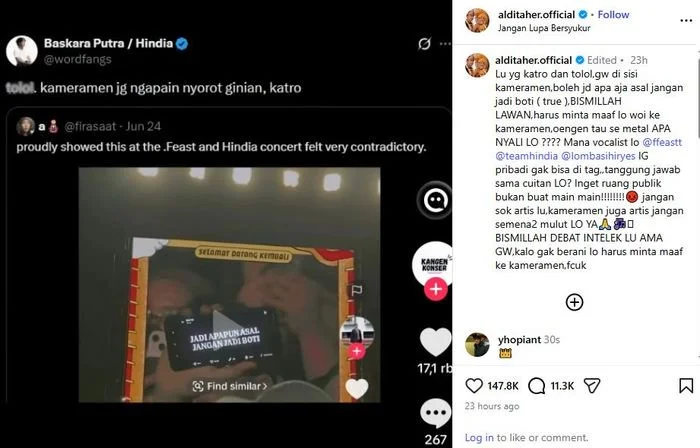 Aldi Taher murka terhadap Baskara Putra alias Hindia