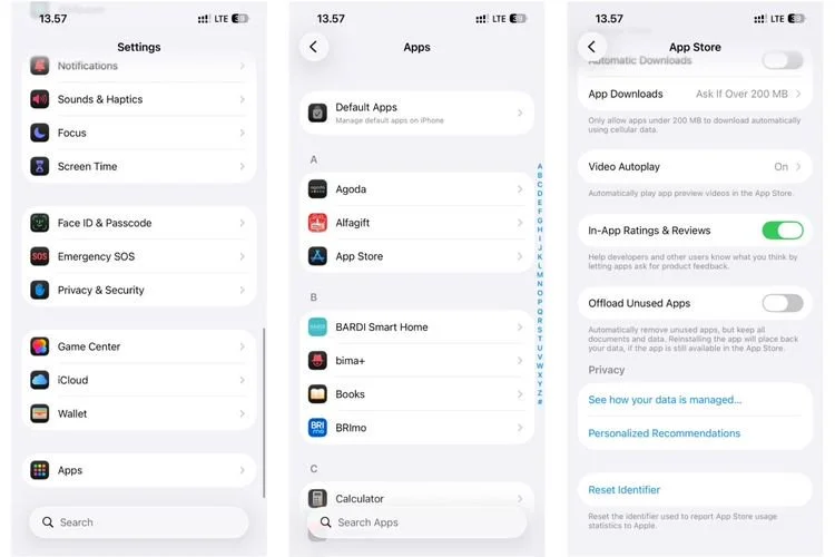 Ilustrasi cara mengaktifkan fitur Offloading Apps di iPhone.