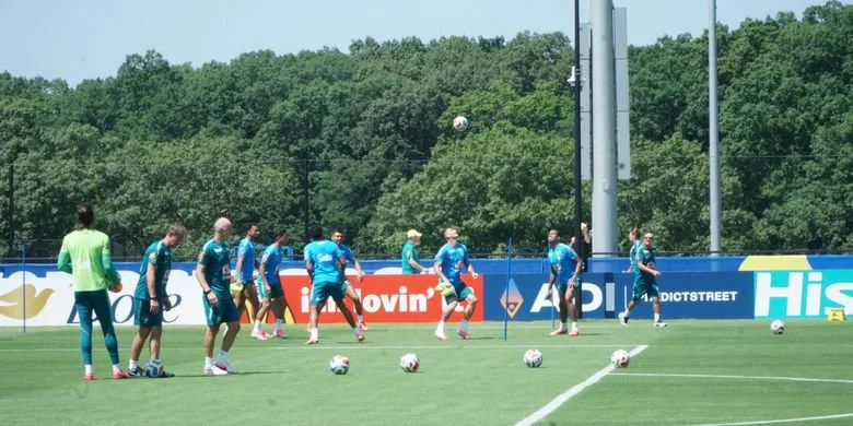 Sesi latihan timnas Brasil di Morristown, New Jersey, Kamis (2/7/2026) jelang laga 16 besar Piala Dunia 2026 melawan Norwegia.