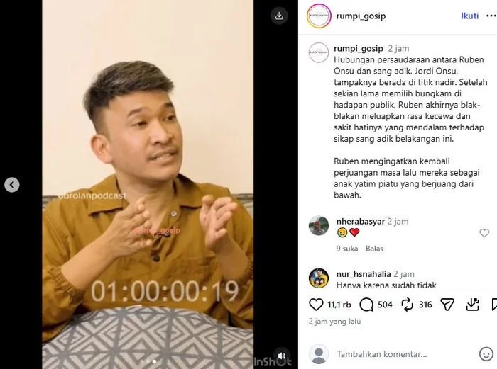 Ruben Onsu mengaku sakit hati dengan perkataan Jordi Onsu