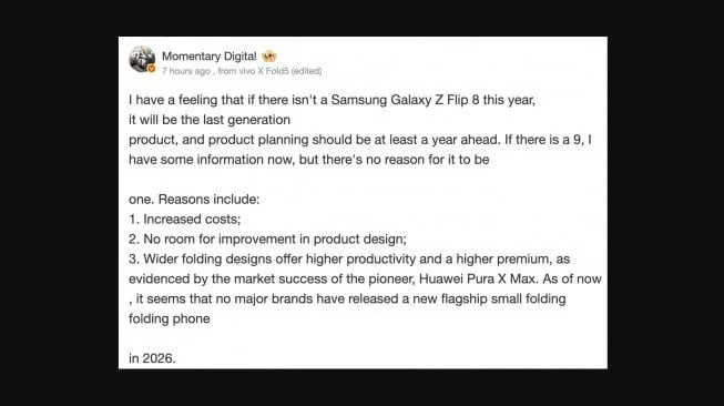 Samsung Galaxy Z Flip 8 disebut yang terakhir. [Phonearena]