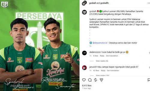 Ramadhan Sananta dikabarkan gabung Persebaya Surabaya gosball