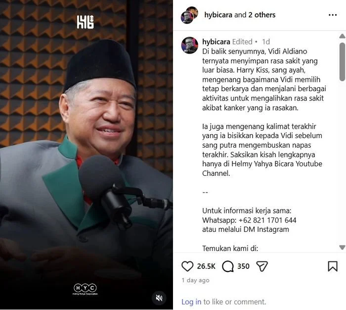 Ayah Vidi Aldiano, Harry Kiss, ungkap rasa sakit putranya selama digerogoti kanker ginjal.