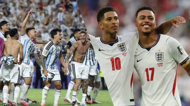 Kolase timnas Argentina dan Inggris jelang laga Semifinal Piala Dunia 2026 (Instagram/@afaseleccionen dan @england)