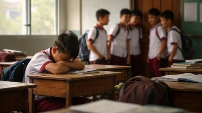Ilustrasi kasus bullying yang dilakukan anak SD. [Dok Suara.com/AI]