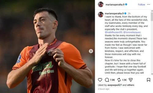 Mariano Peralta pamitan dengan Borneo FC. (Foto: Instagram/marianoperalta.9)