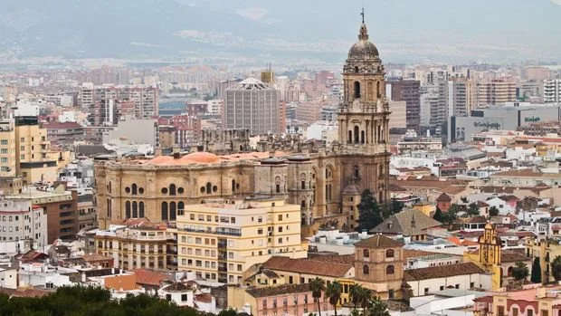 An over watch photo of the cathedral in downtown Malaga Spain