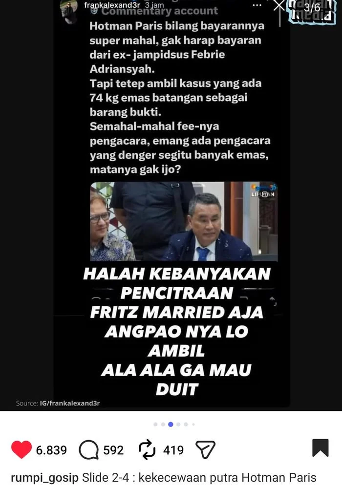 Frank Hutapea sindir sang ayah yang kini jadi pengacara eks Jampidsus Febrie Ardiansyah.